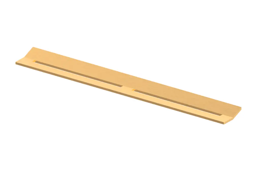 Profildeckel in Sanitäroptik, aus Edelstahl gefertigt, in gebürsteter Gold-Optik. Teil eines TECEdrainprofile Systems, zur Abdeckung von Rinnen oder Abläufen geeignet.